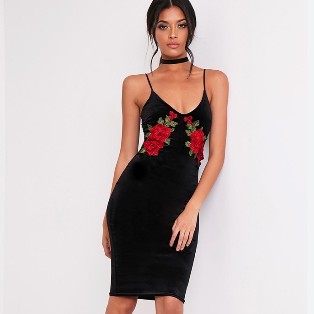 Missguided Black and Red Bodycon Midi Dress